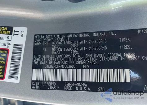 2021 Toyota Highlander Xle from USA, damaged, VIN 5TDHZRBH4MS063606